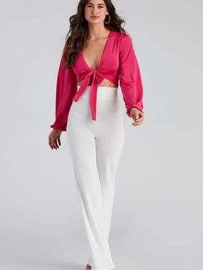 Windsor White Wide Leg Pants Small High Waist Tie Front Dressy
